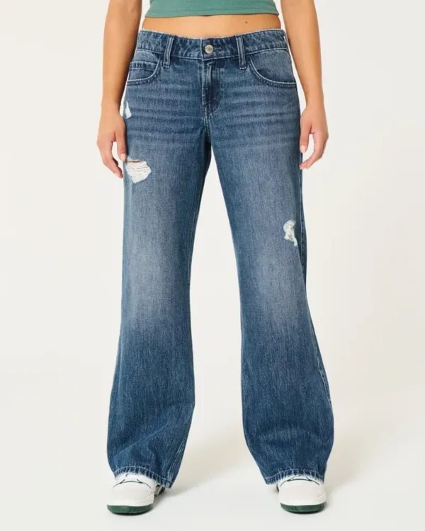 Low-Rise Ripped Dark Wash Baggy Jeans