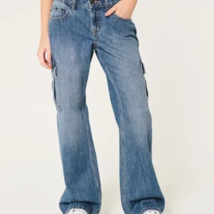 Low-Rise Medium Wash Cargo Baggy Jeans