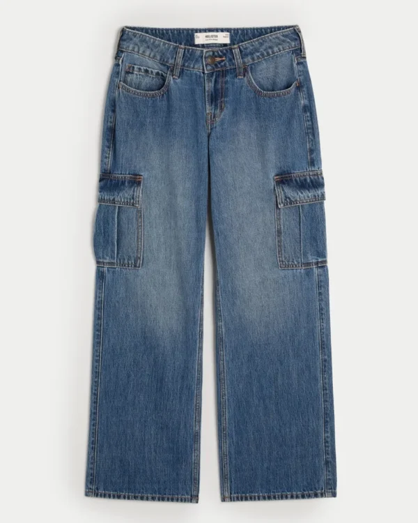 Low-Rise Medium Wash Cargo Baggy Jeans