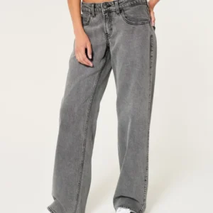 Low-Rise Washed Grey Baggy Jeans