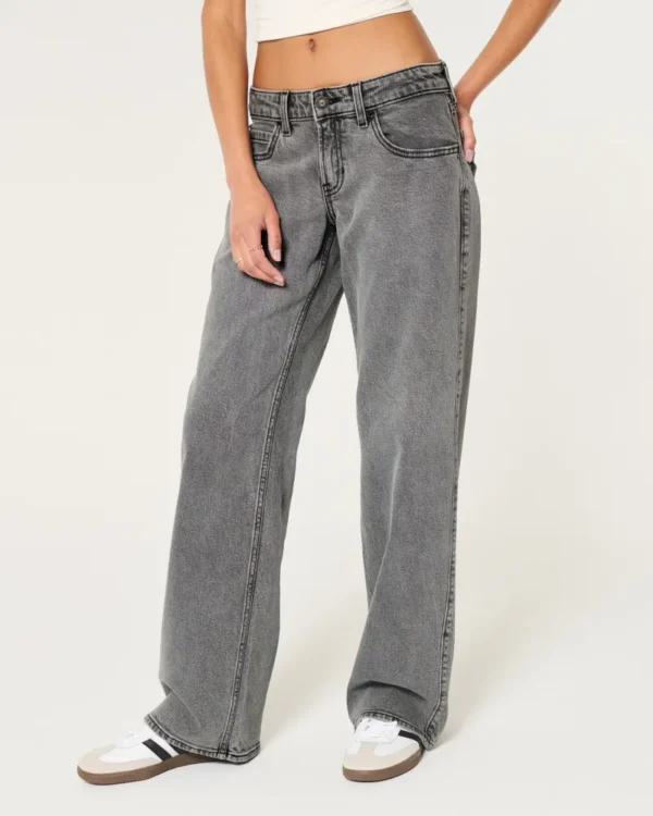 Low-Rise Washed Grey Baggy Jeans