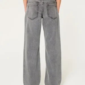 Low-Rise Washed Grey Baggy Jeans