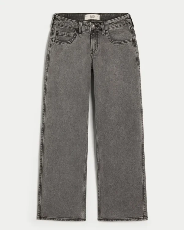 Low-Rise Washed Grey Baggy Jeans - Image 3